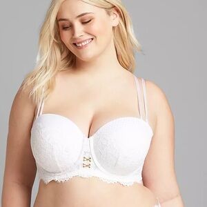 CACIQUE Lightly Lined Sexy scallop Lace Multi Way boost Strapless bra 46DDD